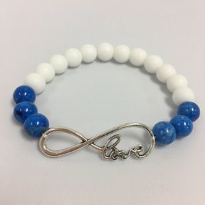 Handmade stone beads stretch bracelet with charm